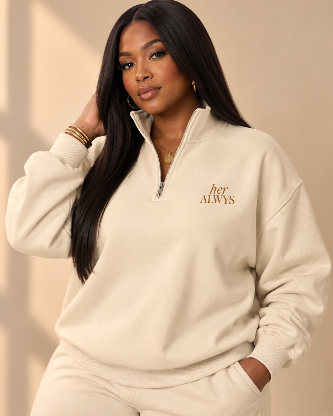 her ALWYS Quarter Zip , Cream