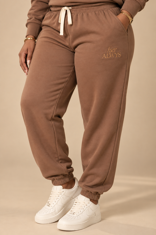 her ALWYS joggers, espresso