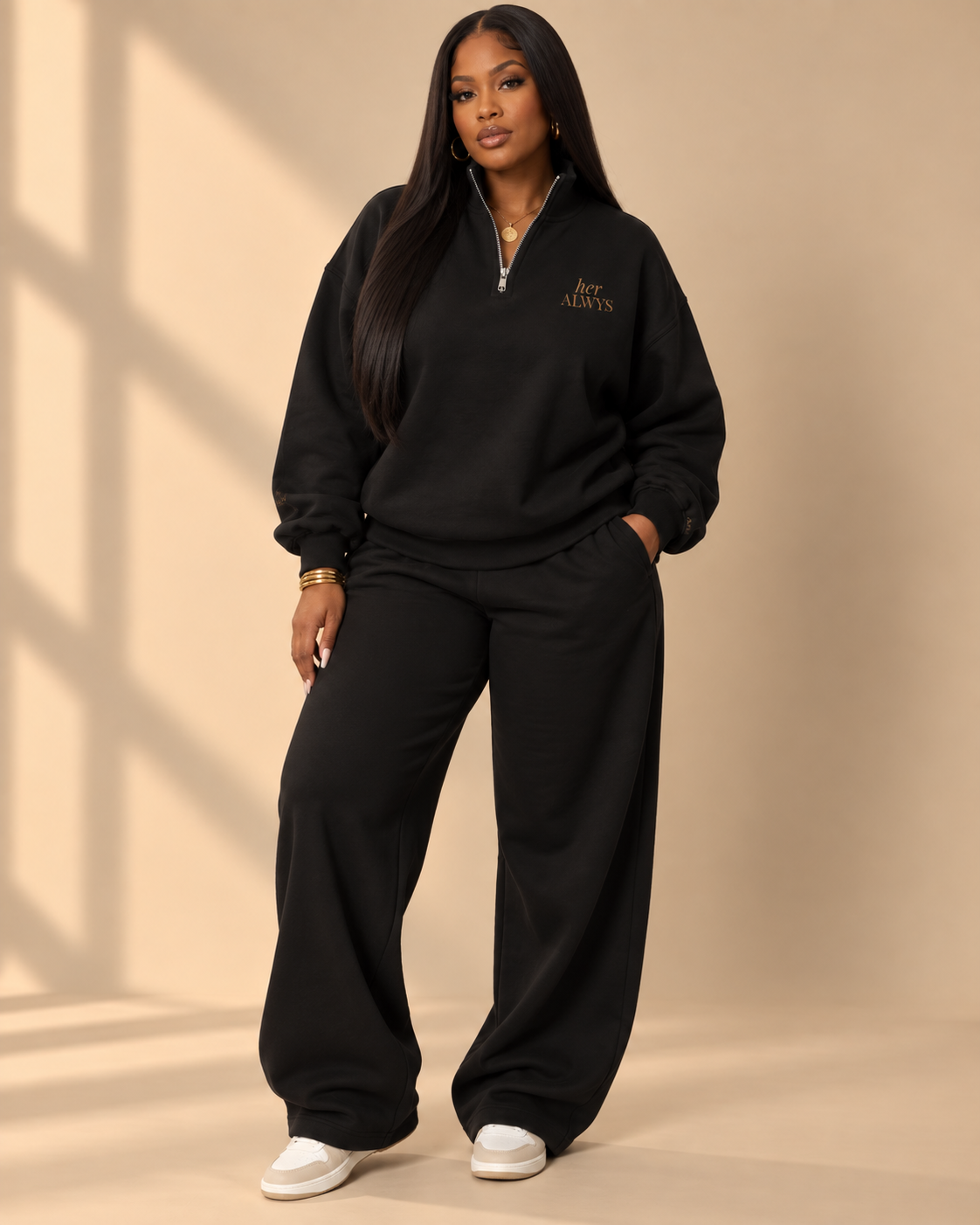 her ALWYS Quarter Zip, Black