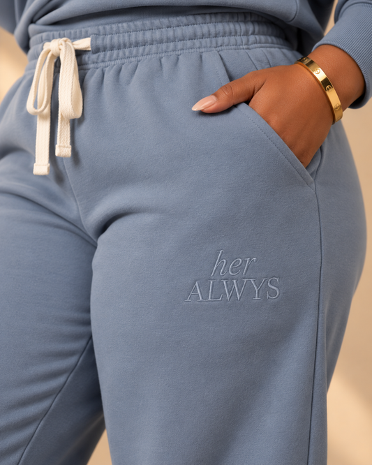 her ALWYS joggers, blue