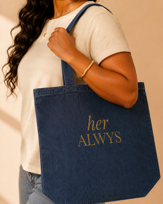 Her Alwys  denim tote bag